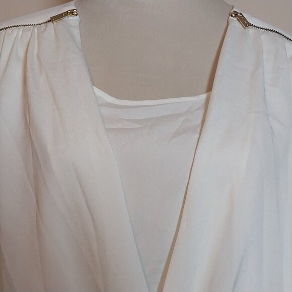 CALVIN KLINE SIZE S  CROSSOVER FRONT BUBBLE HEM CONVERTIBLE SLEEVE BLOUSE - Picture 2 of 10
